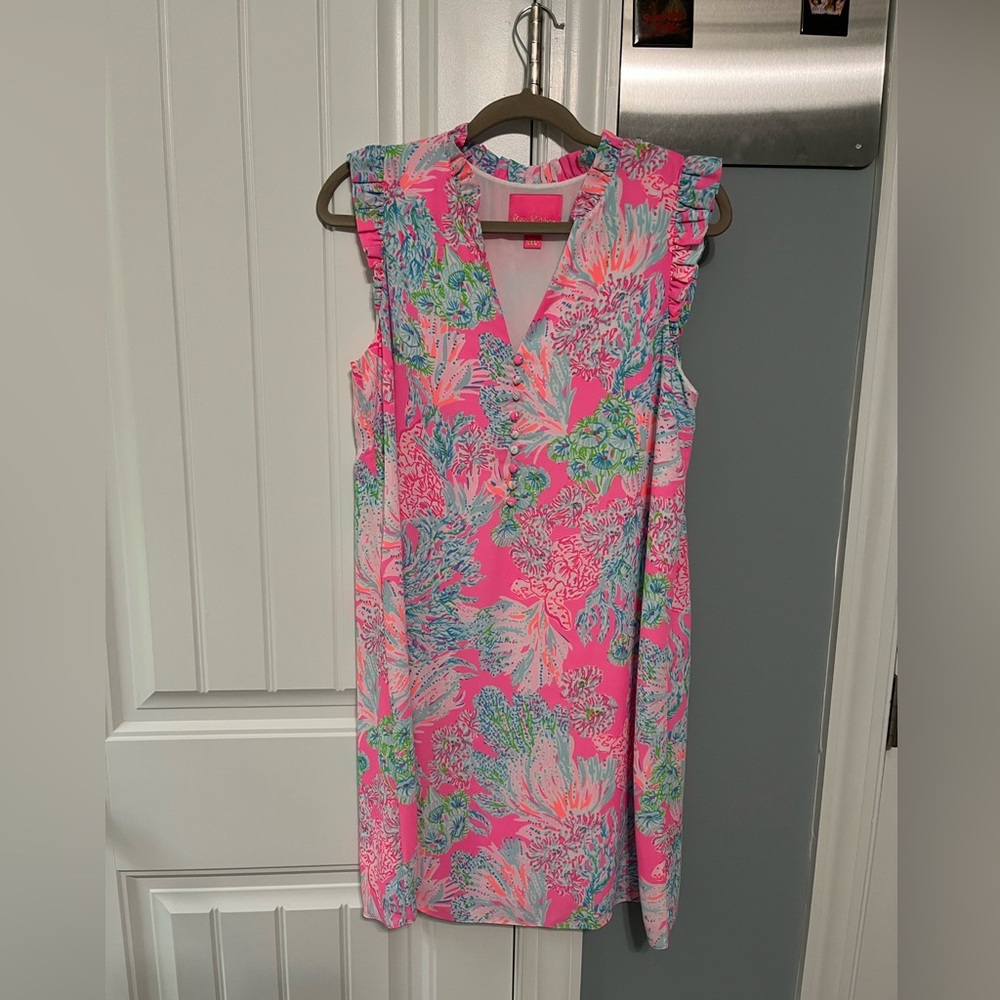 EUC Lilly Pulitzer Callie Shift Dress in Prosecco Pink Seaing Things. Size 8